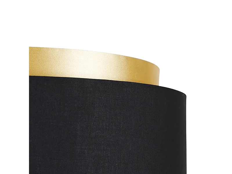 Lampadaire moderne noir avec abat-jour noir avec intérieur doré - Simplo