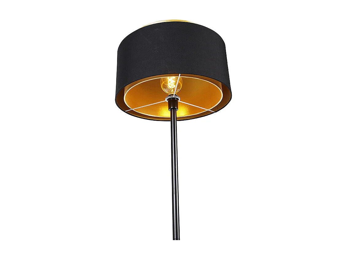 Lampadaire moderne noir avec abat-jour noir avec intérieur doré - Simplo
