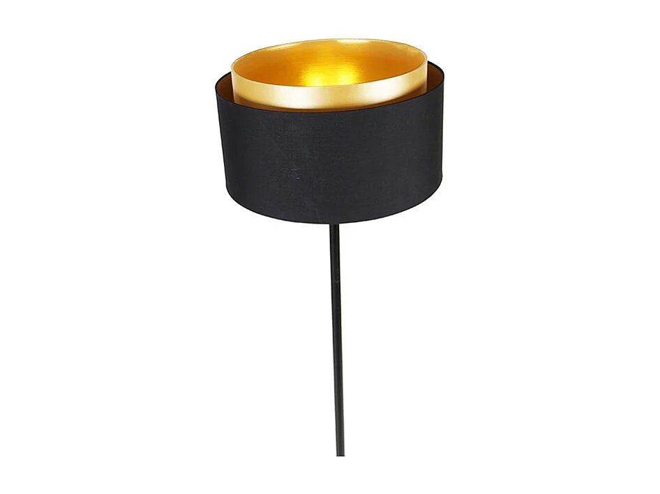 Lampadaire moderne noir avec abat-jour noir avec intérieur doré - Simplo