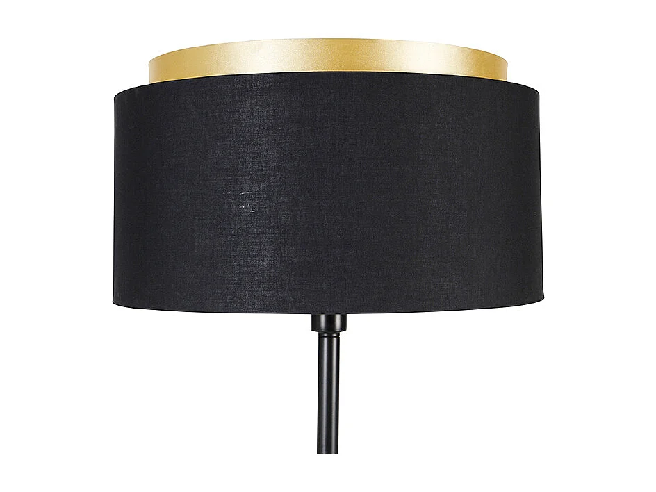 Lampadaire moderne noir avec abat-jour noir avec intérieur doré - Simplo
