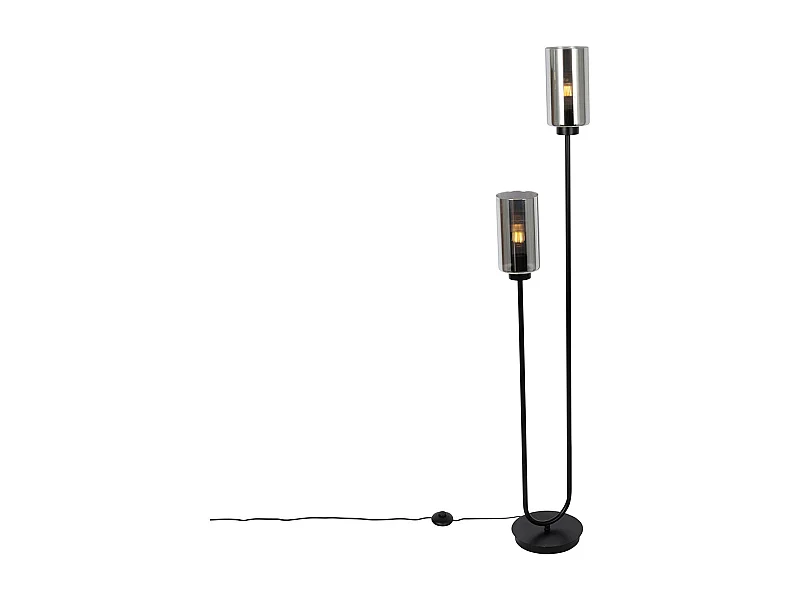 Lampadaire Art Déco noir avec verre fumé 2 lumières - Laura