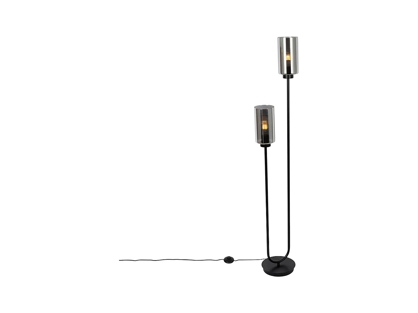 Lampadaire Art Déco noir avec verre fumé 2 lumières - Laura