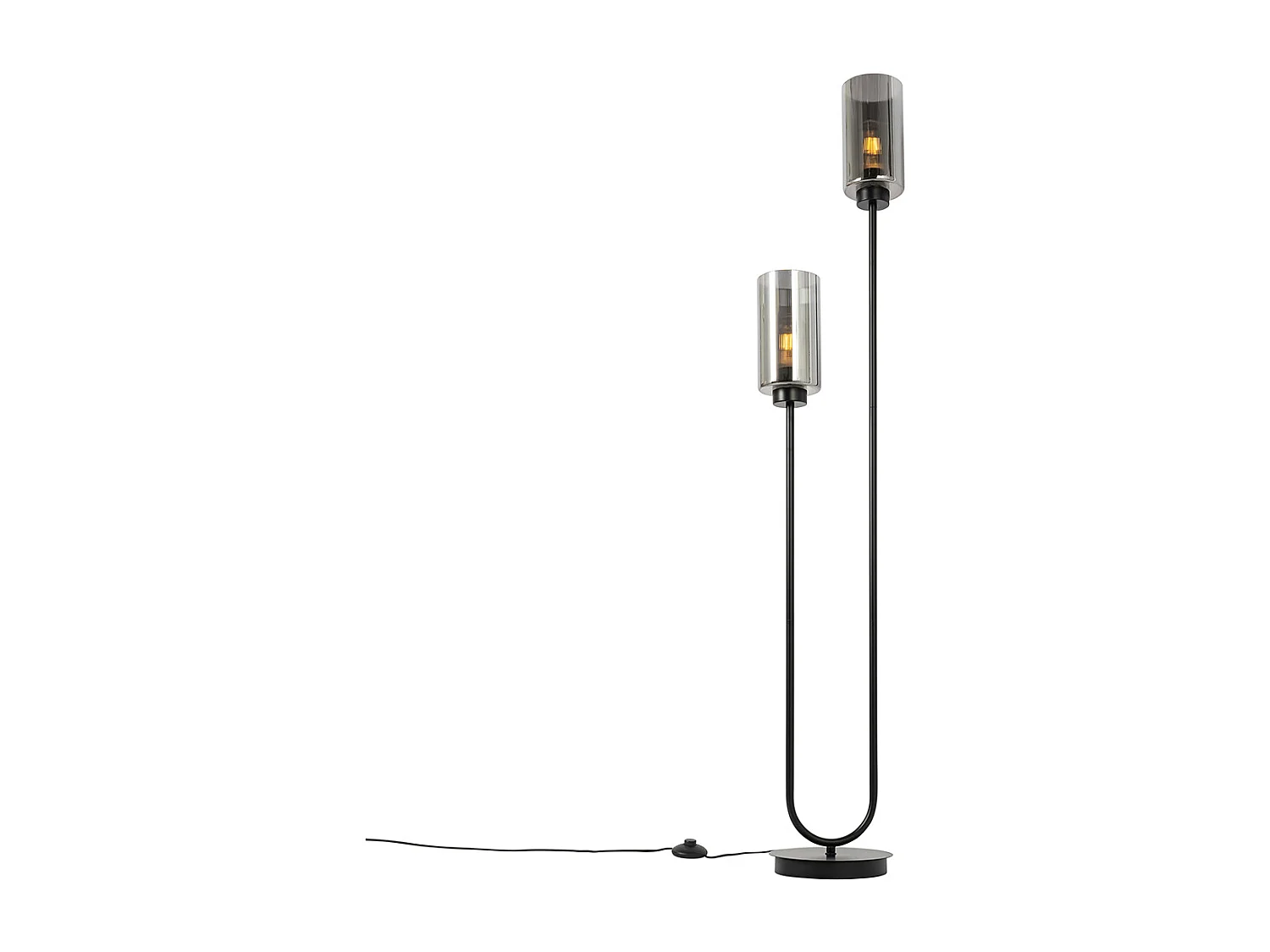 Lampadaire Art déco noir avec verre fumé 2 lumières - Laura