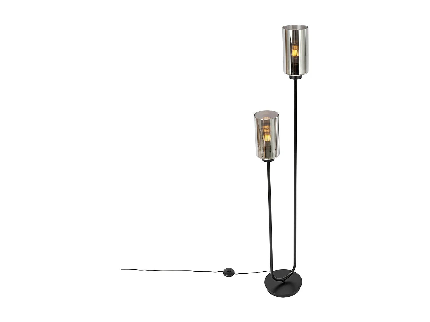 Lampadaire Art déco noir avec verre fumé 2 lumières - Laura