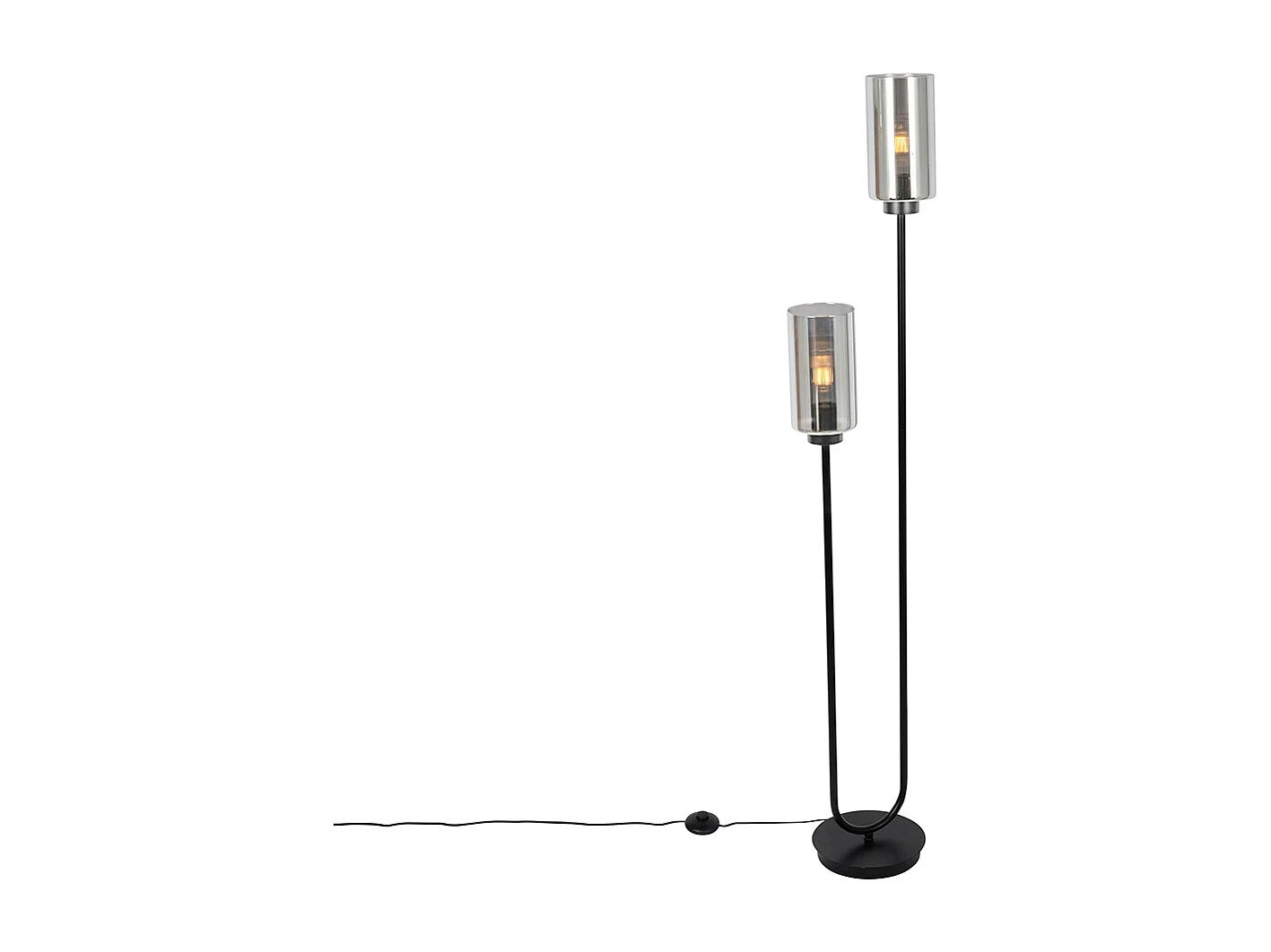 Lampadaire Art déco noir avec verre fumé 2 lumières - Laura