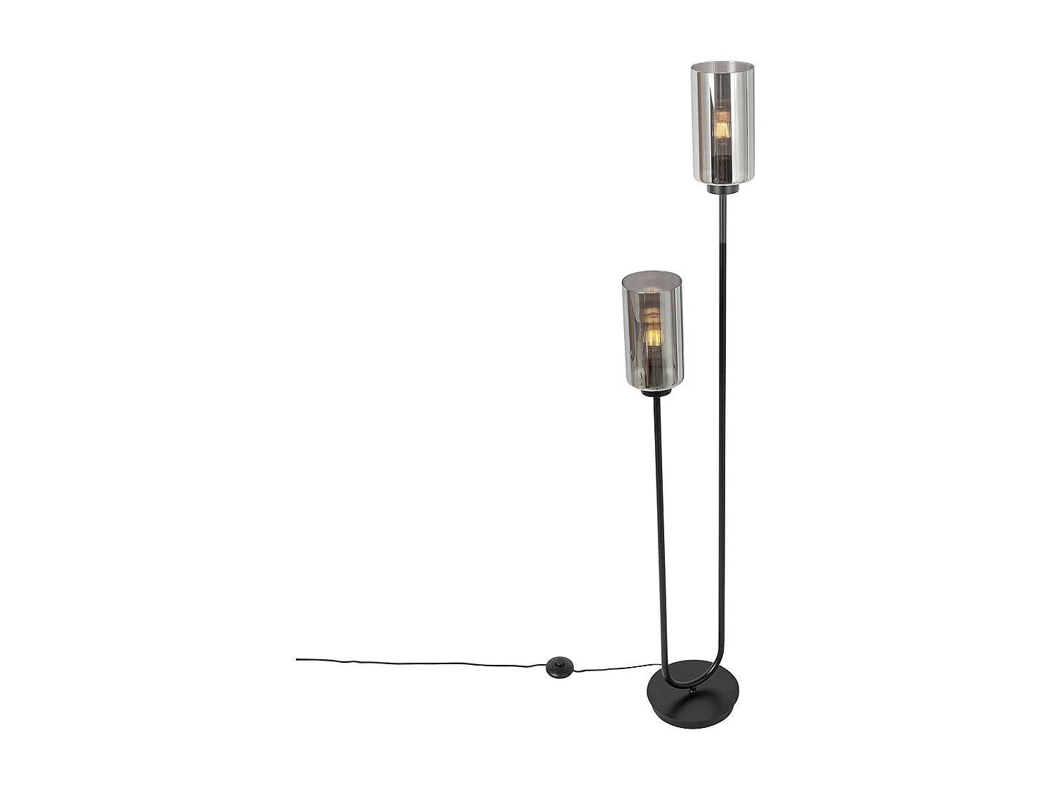 Lampadaire Art déco noir avec verre fumé 2 lumières - Laura