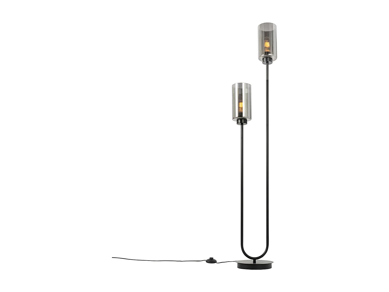 Lampadaire Art déco noir avec verre fumé 2 lumières - Laura