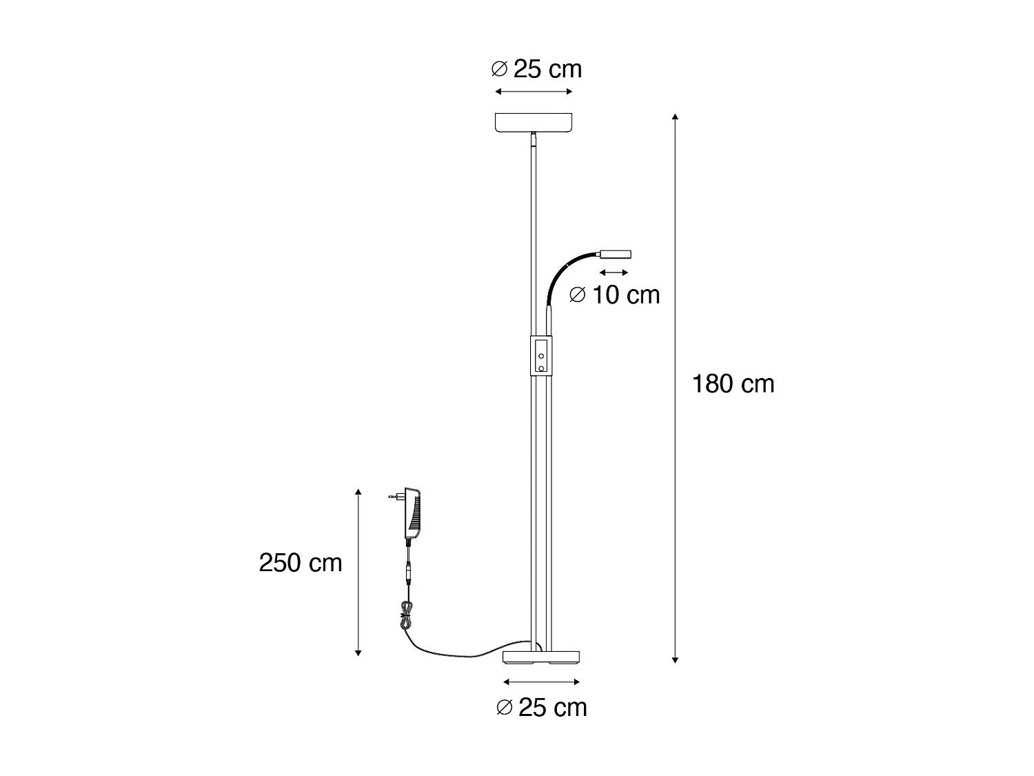 Lampadaire en bronze avec LED et variateur avec lampe de lecture - Kelso