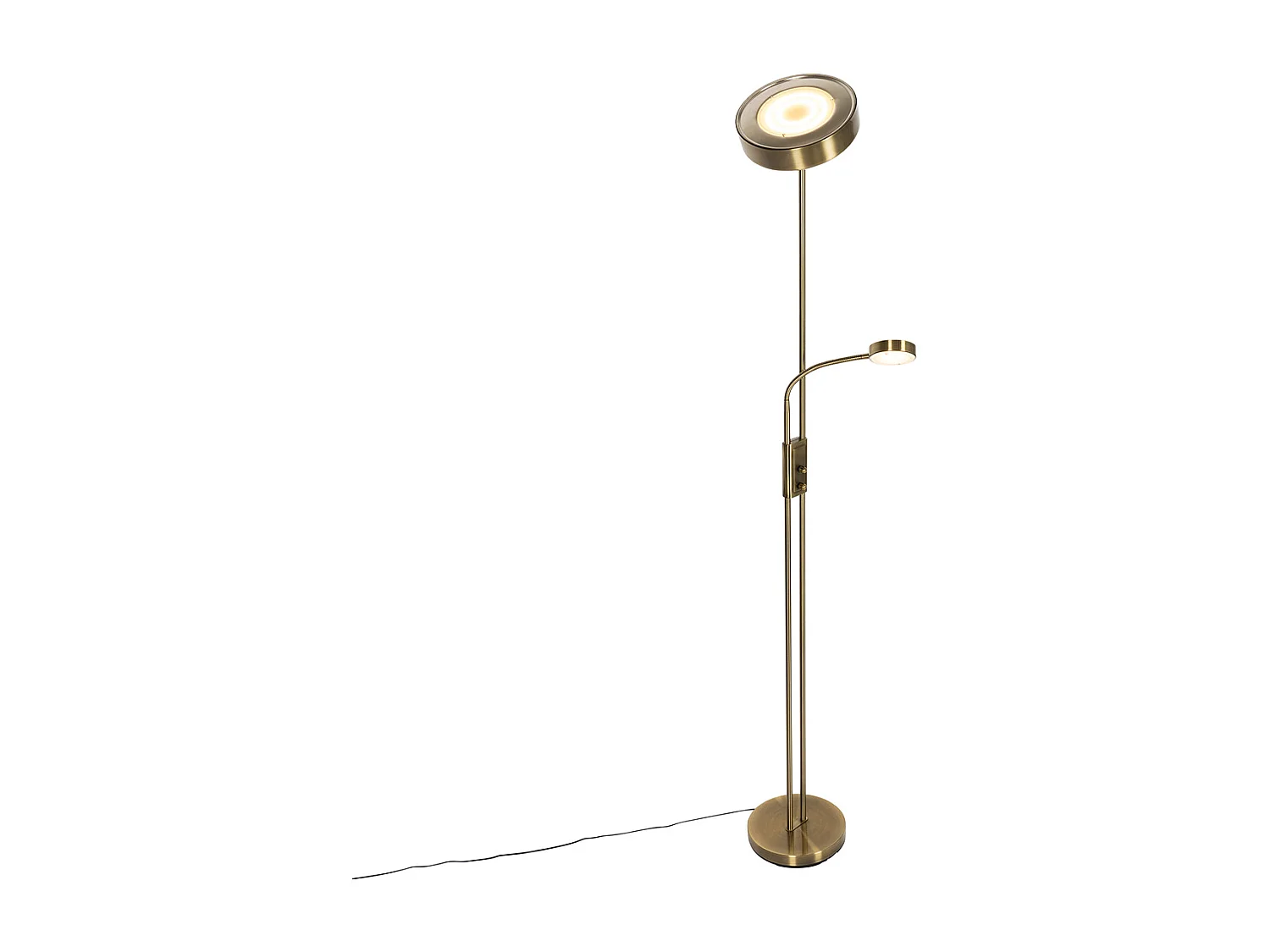 Lampadaire en bronze avec LED et variateur avec lampe de lecture - Kelso