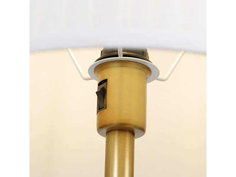 Lampadaire classique bronze abat-jour en tissu blanc avec lampe de lecture - Retro