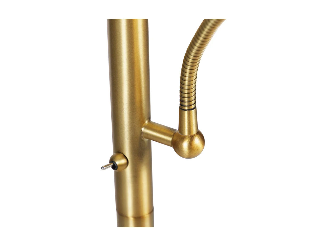 Lampadaire classique bronze abat-jour en tissu blanc avec lampe de lecture - Retro