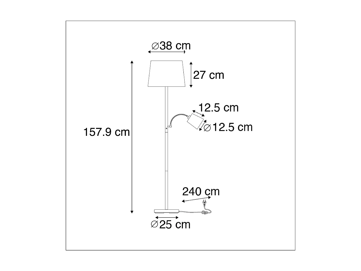 Lampadaire classique bronze abat-jour en tissu blanc avec lampe de lecture - Retro