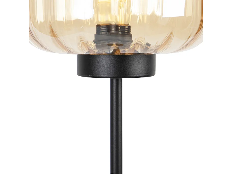 Lampadaire design noir avec verre ambré - Qara