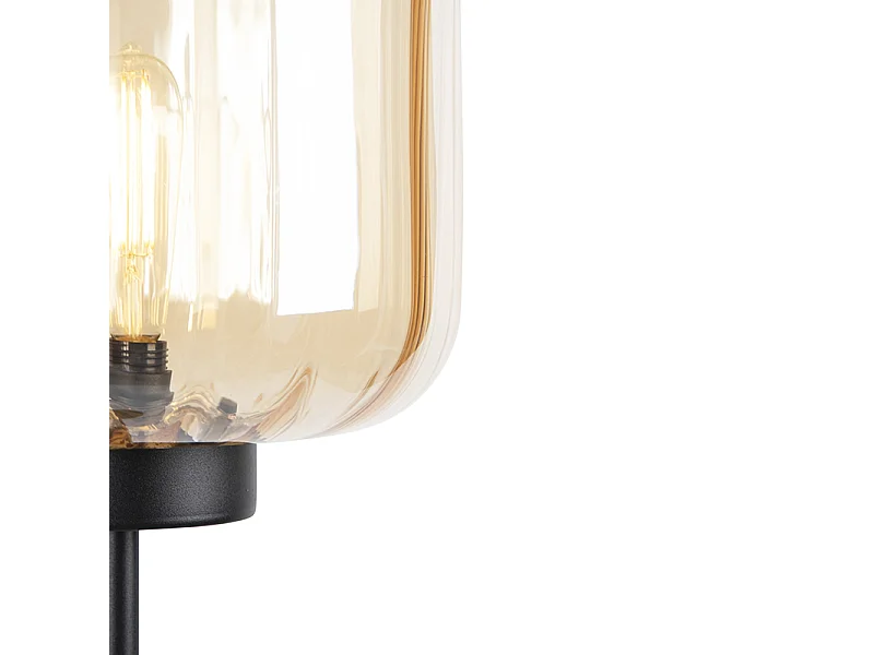 Lampadaire design noir avec verre ambré - Qara