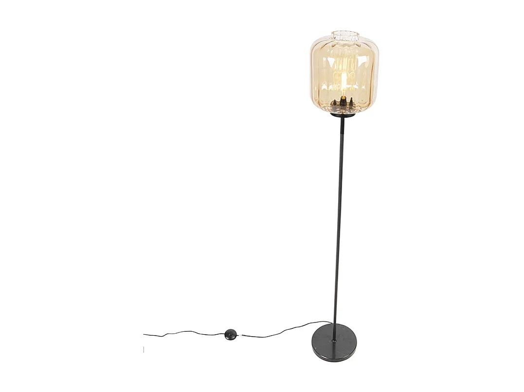 Lampadaire design noir avec verre ambré - Qara
