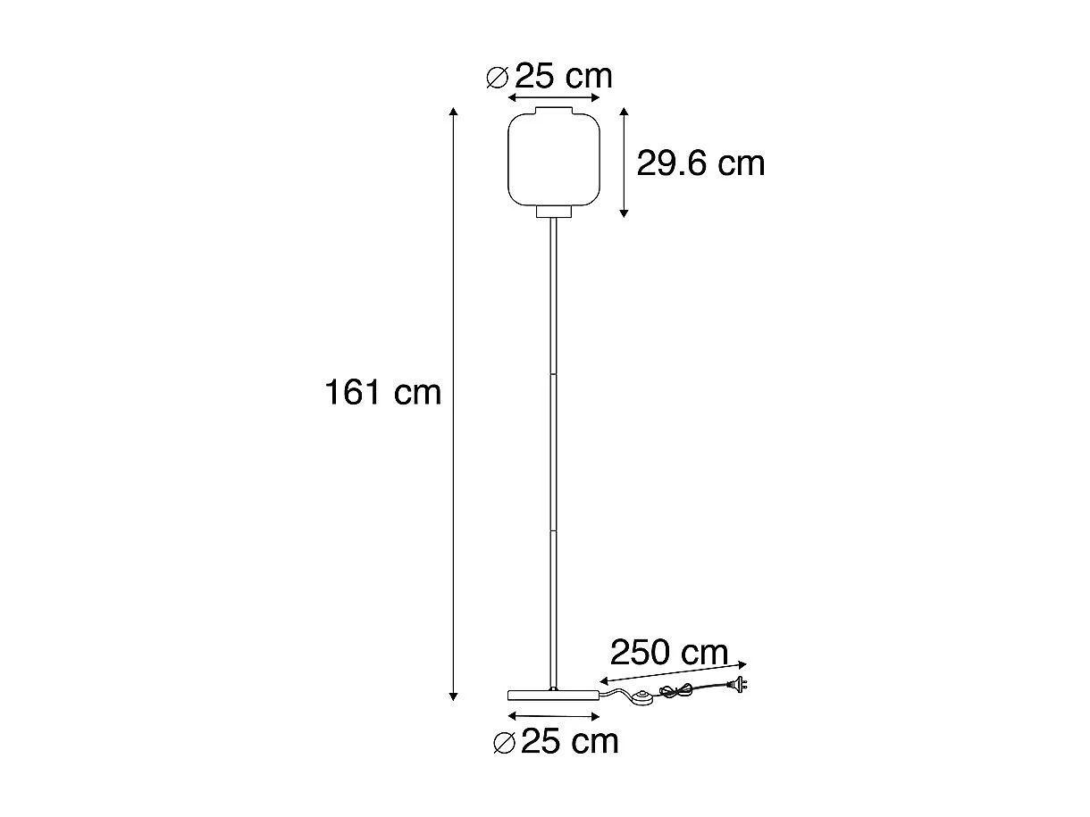 Lampadaire design noir avec verre ambré - Qara