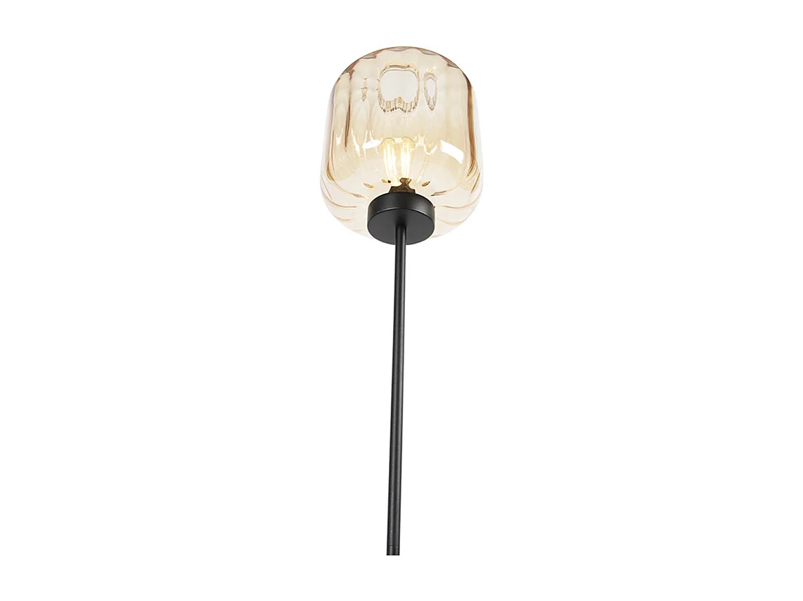 Lampadaire design noir avec verre ambré - Qara