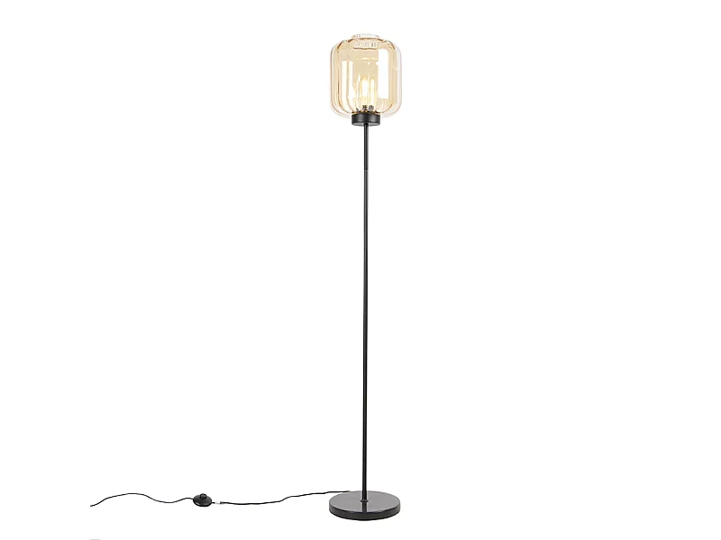 Lampadaire design noir avec verre ambré - Qara