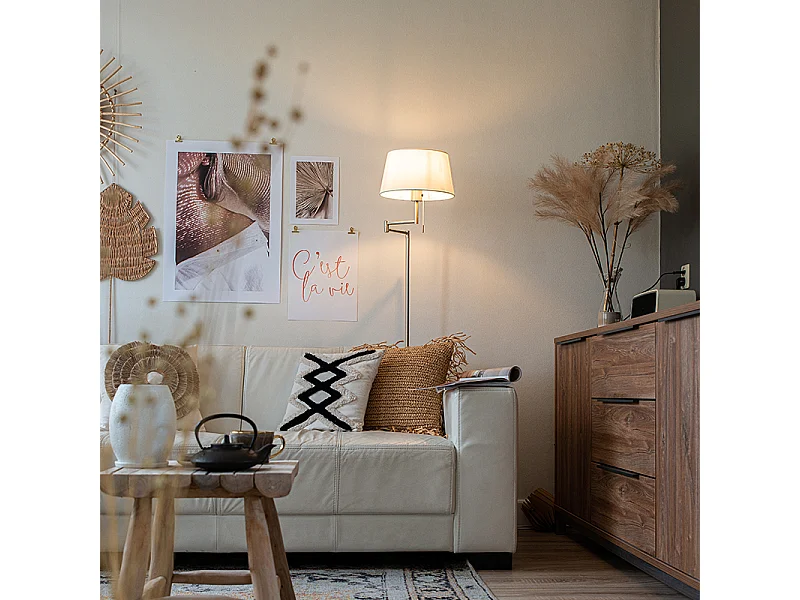 Lampadaire classique en acier avec abat-jour blanc réglable - Ladas