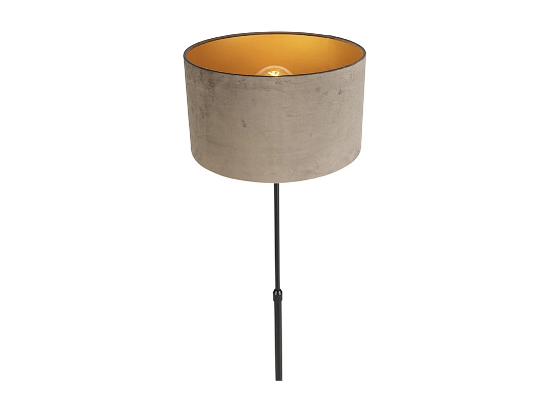 Lampadaire noir avec abat-jour en velours taupe avec or 35 cm - Parte
