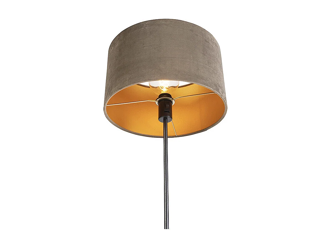 Lampadaire noir avec abat-jour en velours taupe et or 35 cm - Parte