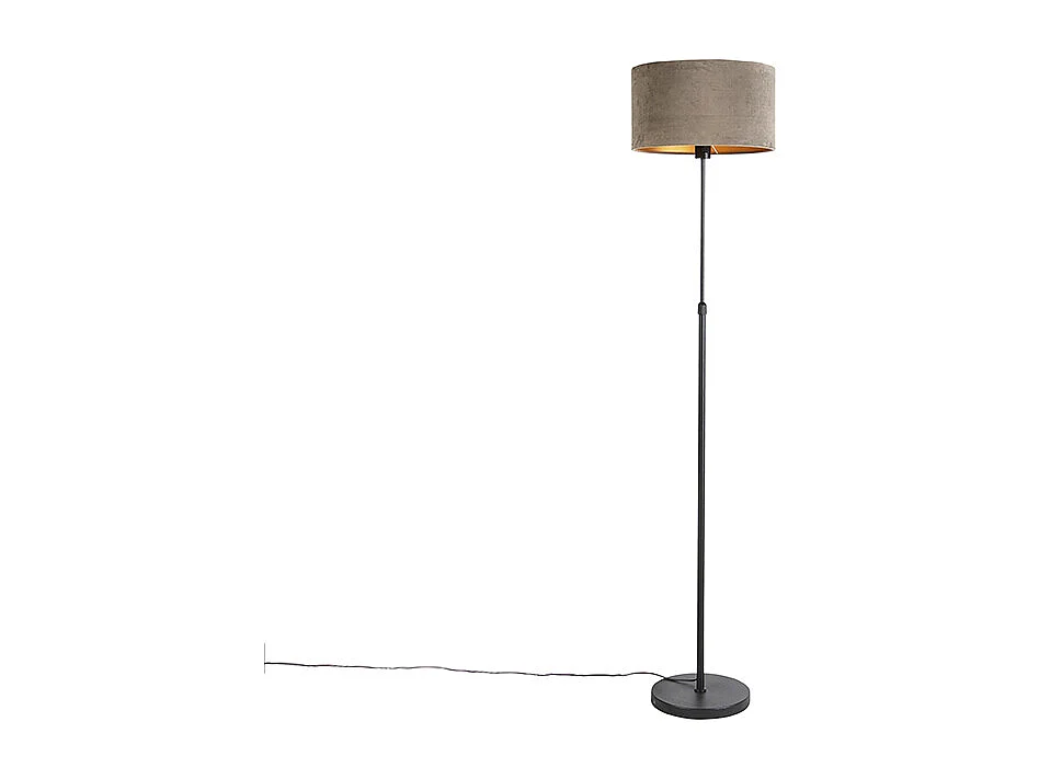Lampadaire noir avec abat-jour en velours taupe et or 35 cm - Parte