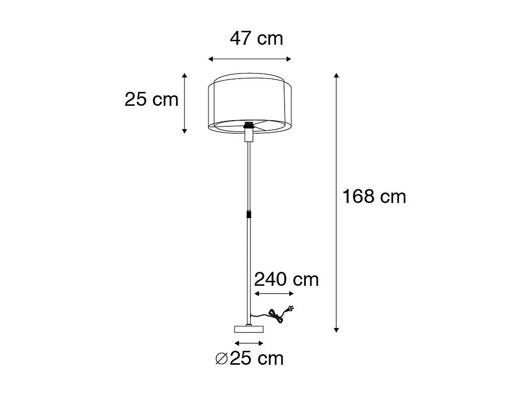 Lampadaire acier avec abat-jour noir/blanc 45 cm orientable - Parte