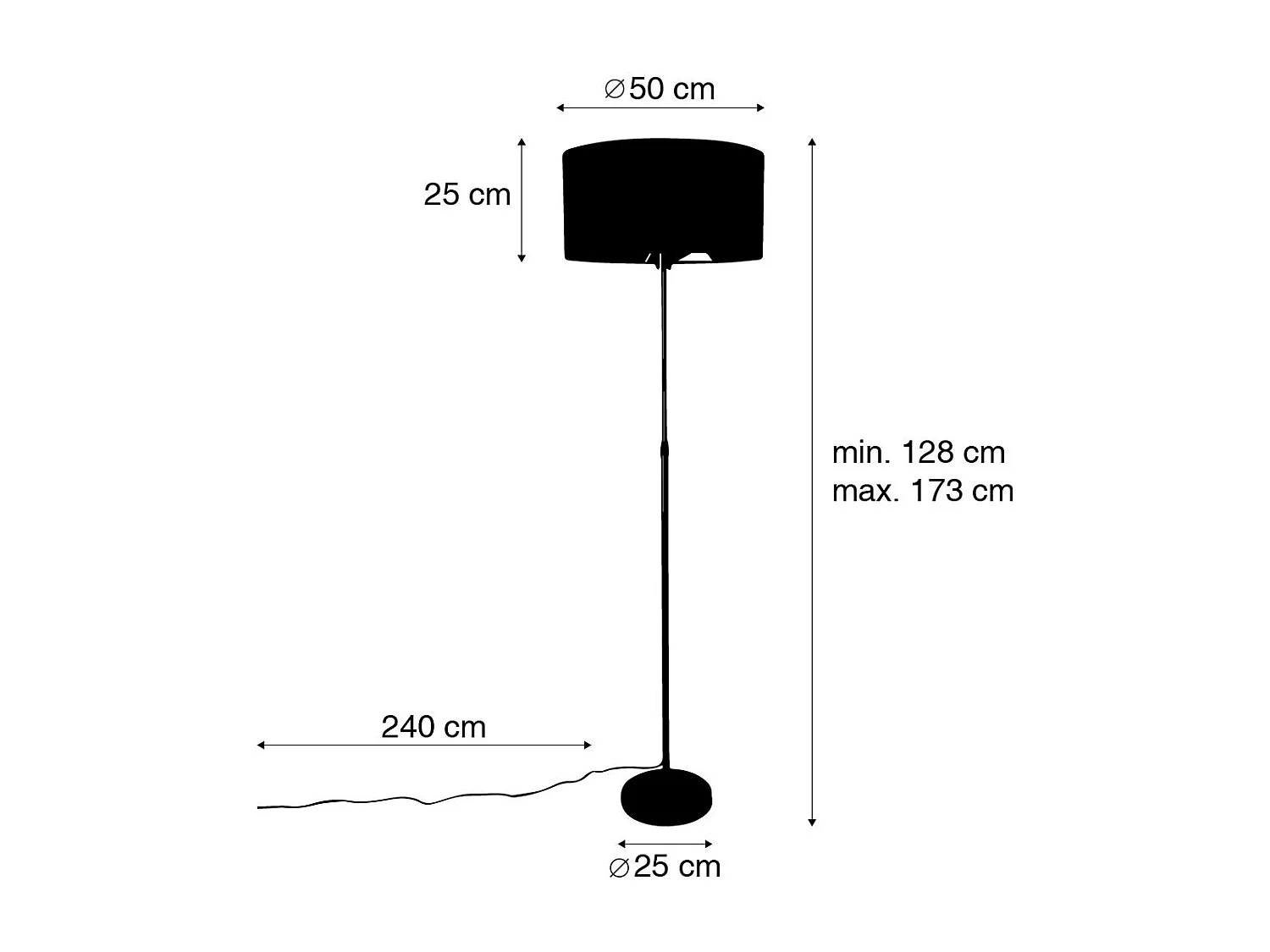 Lampadaire orientable doré avec abat-jour gris clair 50 cm - Parte