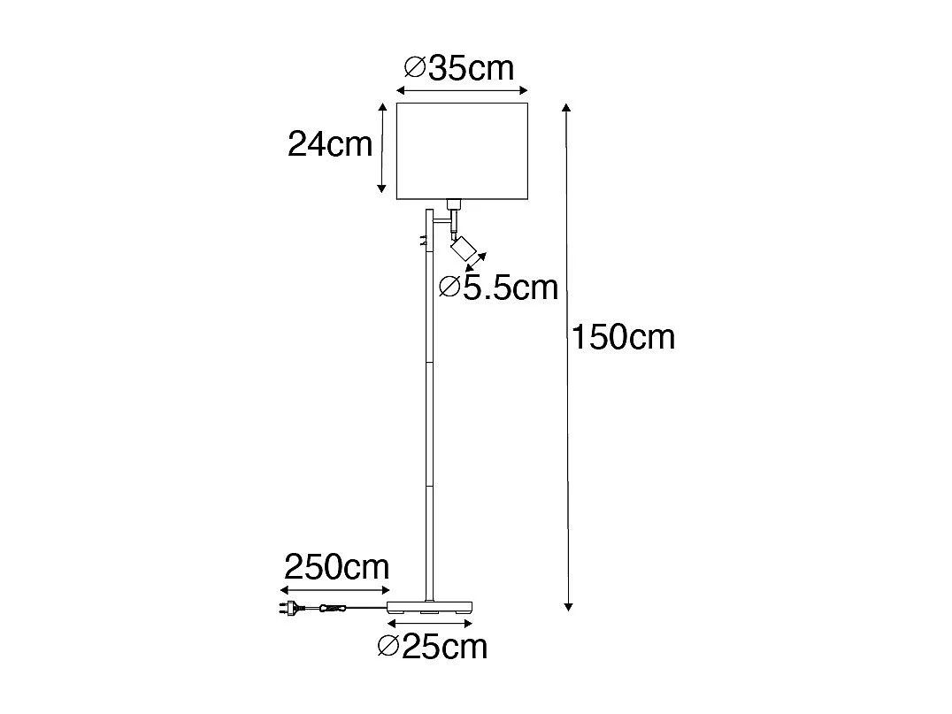 Lampadaire bronze avec abat-jour blanc et liseuse - Jelena