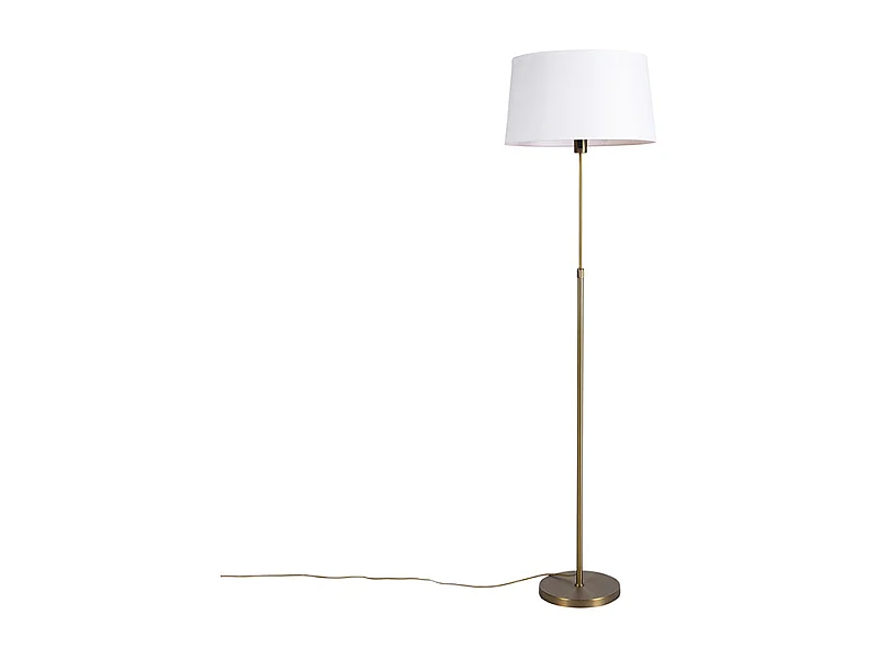 Lampadaire en bronze avec abat-jour en lin blanc 45 cm réglable - Parte