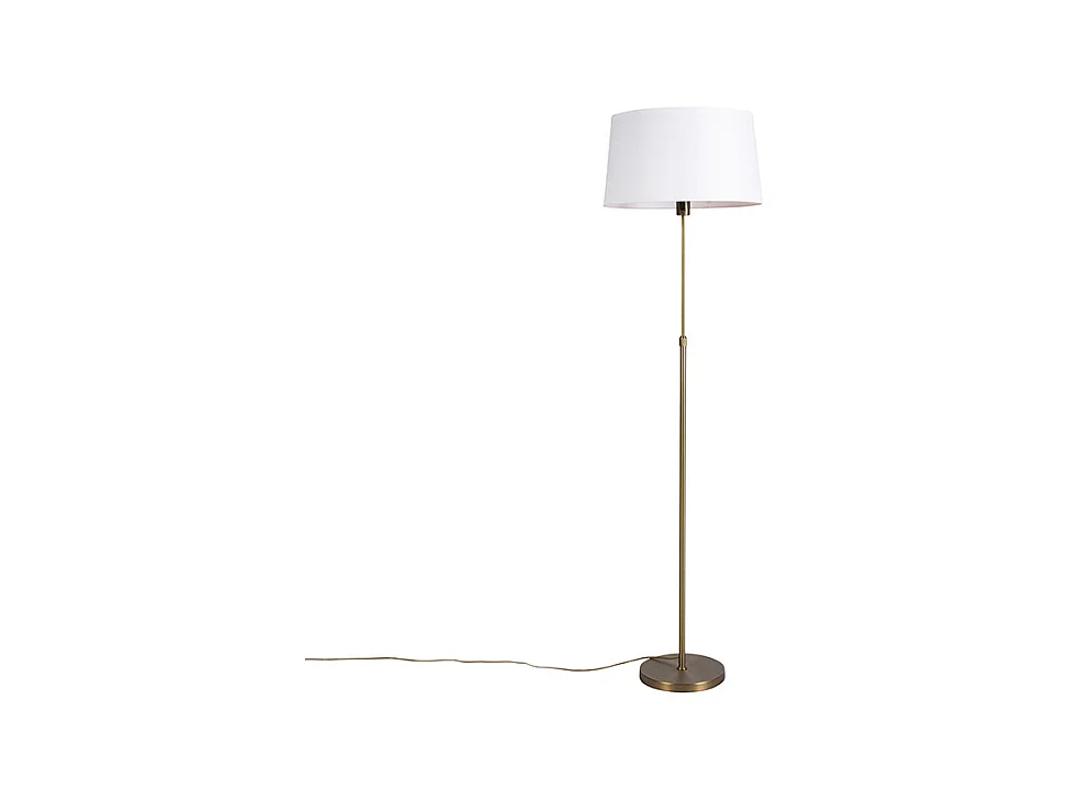 Lampadaire en bronze avec abat-jour en lin blanc 45 cm réglable - Parte