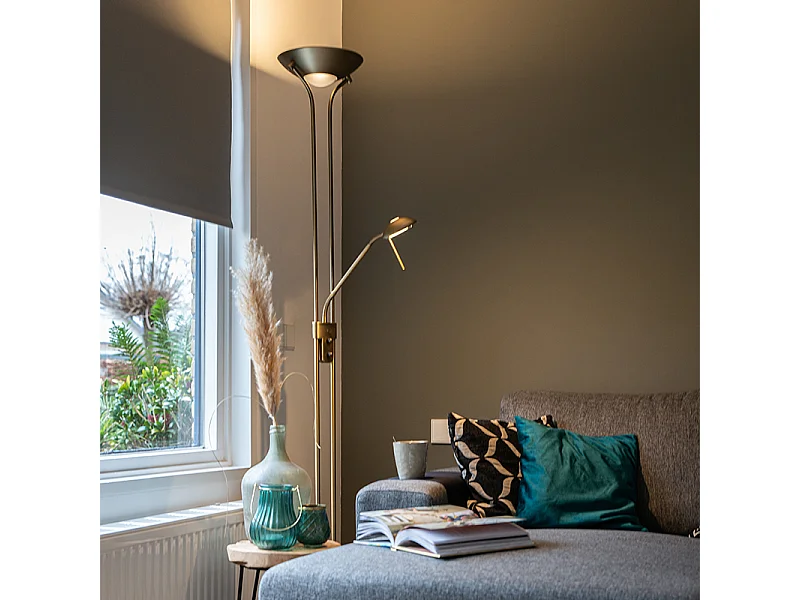 Lampadaire en bronze avec lampe de lecture avec LED et variateur - Diva 2