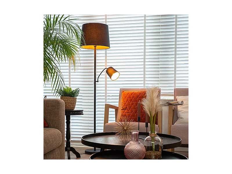 Lampadaire classique noir avec or et liseuse - Retro