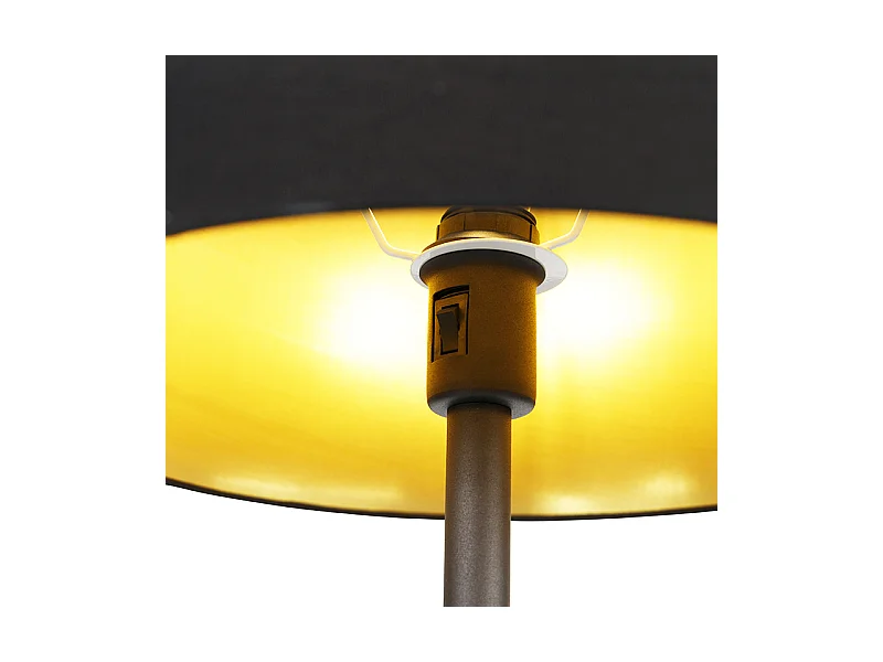 Lampadaire classique noir avec or et liseuse - Retro