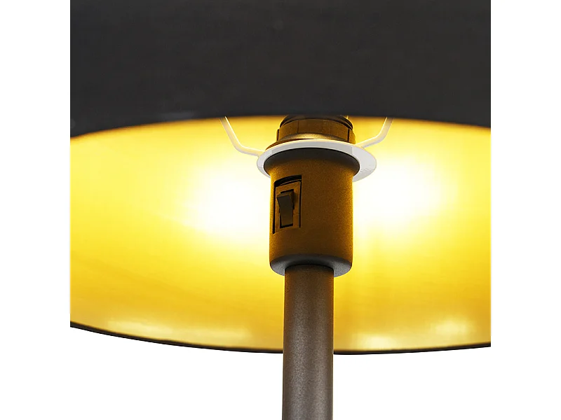 Lampadaire classique noir avec or et liseuse - Retro