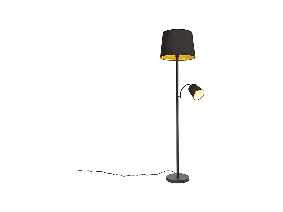 Lampadaire classique noir avec or et liseuse - Retro