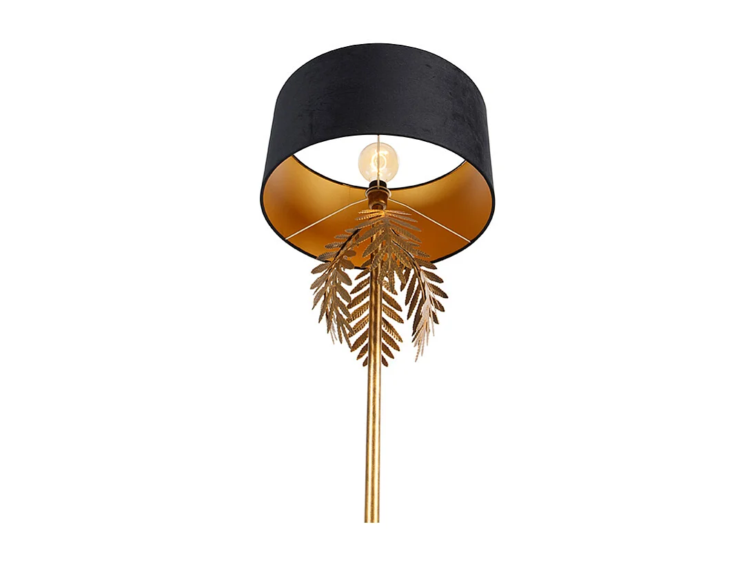 Lampadaire vintage or avec abat-jour en velours noir 50 cm - Botanica