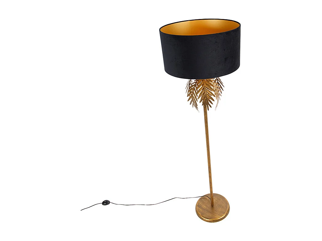 Lampadaire vintage or avec abat-jour en velours noir 50 cm - Botanica