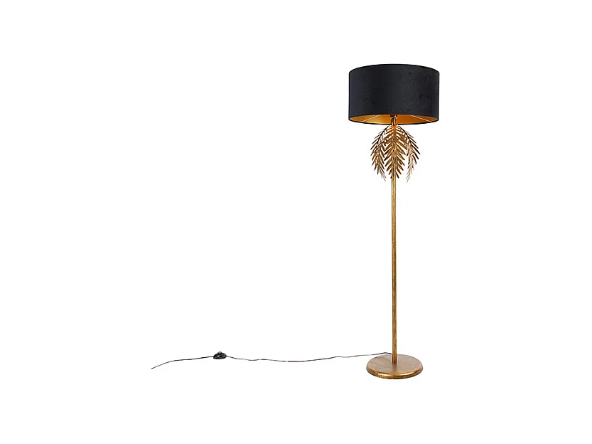 Lampadaire vintage or avec abat-jour en velours noir 50 cm - Botanica
