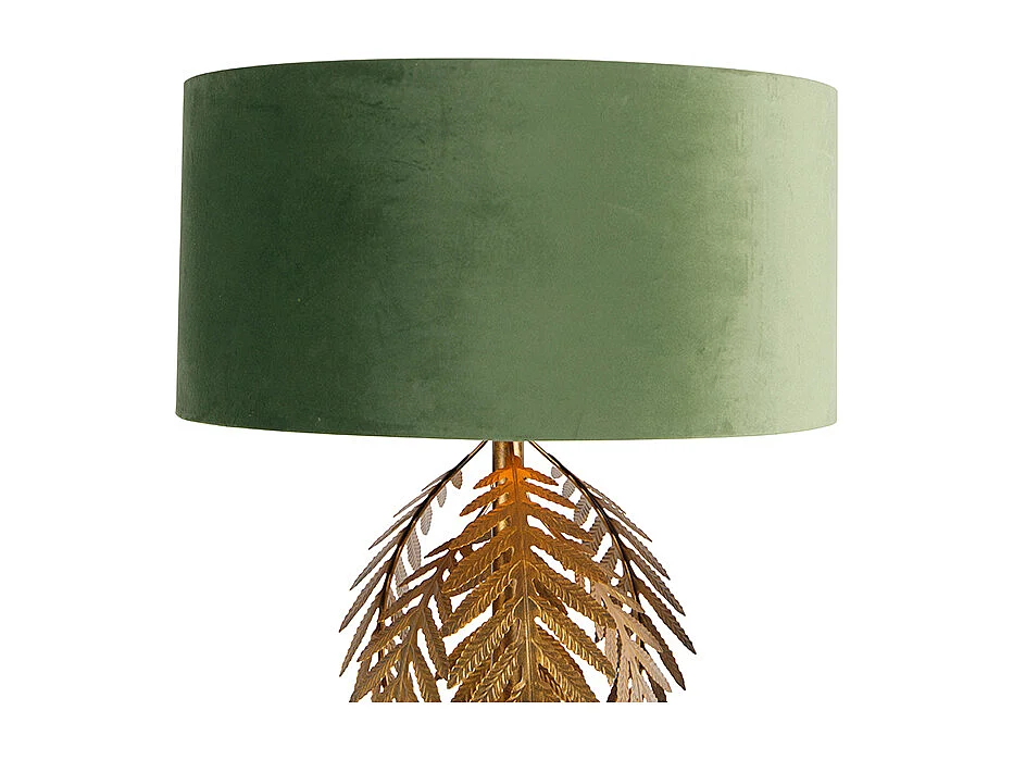 Lampadaire vintage doré avec abat-jour en velours vert - Botanica