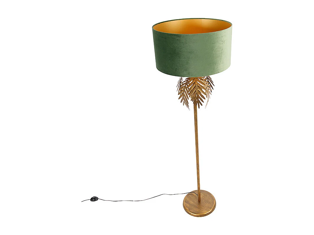 Lampadaire vintage doré avec abat-jour en velours vert - Botanica