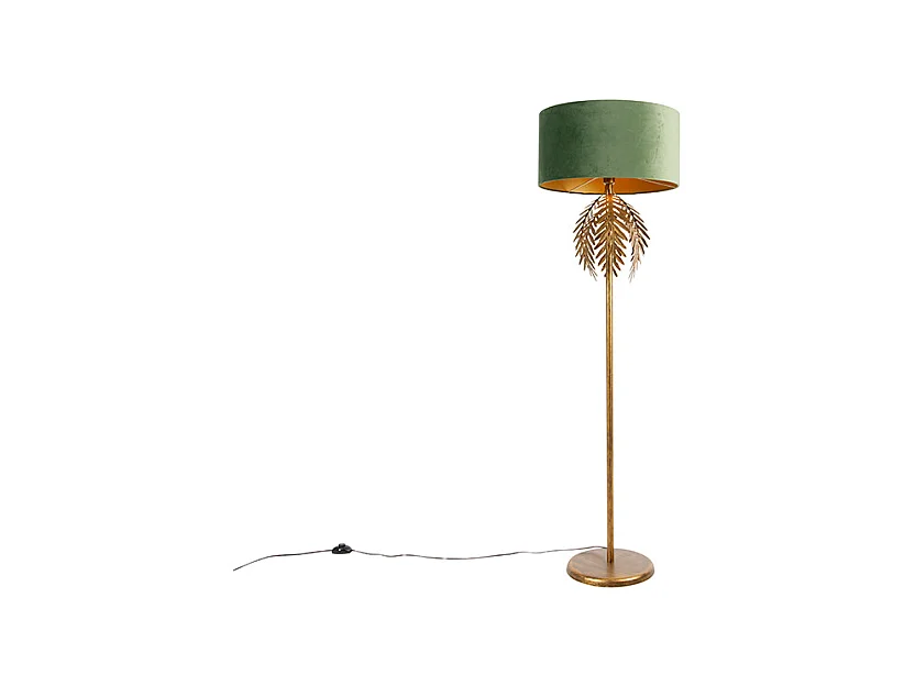 Lampadaire vintage doré avec abat-jour en velours vert - Botanica