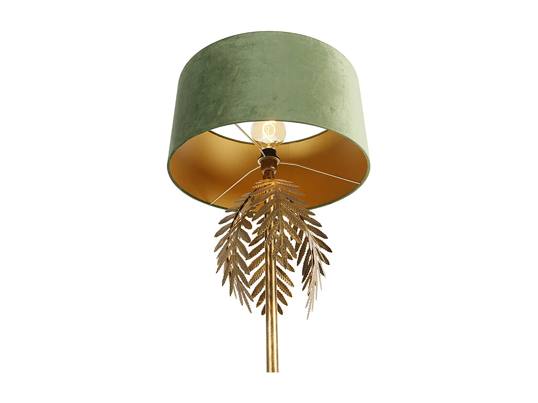 Lampadaire doré 145 cm avec abat-jour en velours vert 50 cm - Botanica