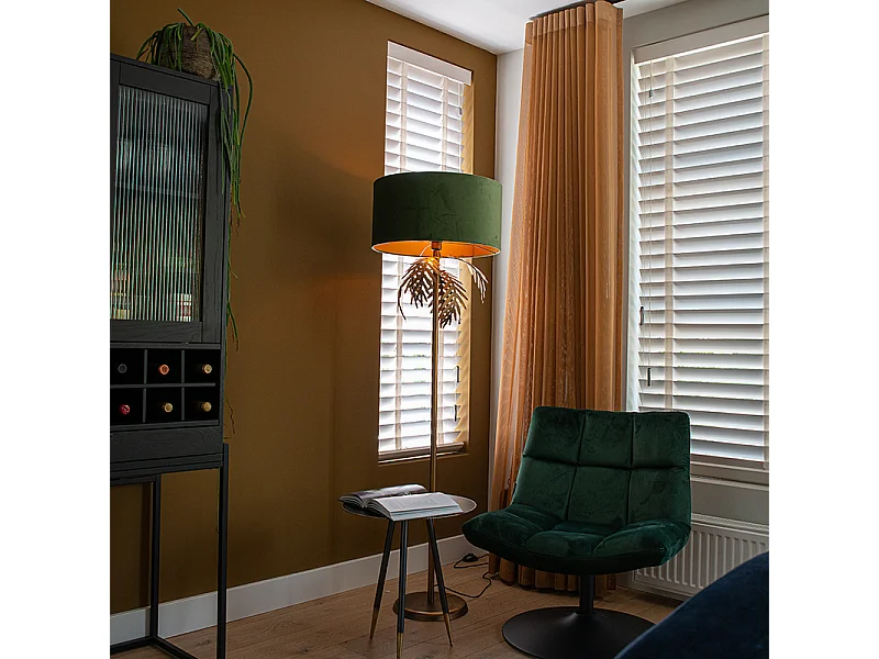 Lampadaire doré 145 cm avec abat-jour en velours vert 50 cm - Botanica