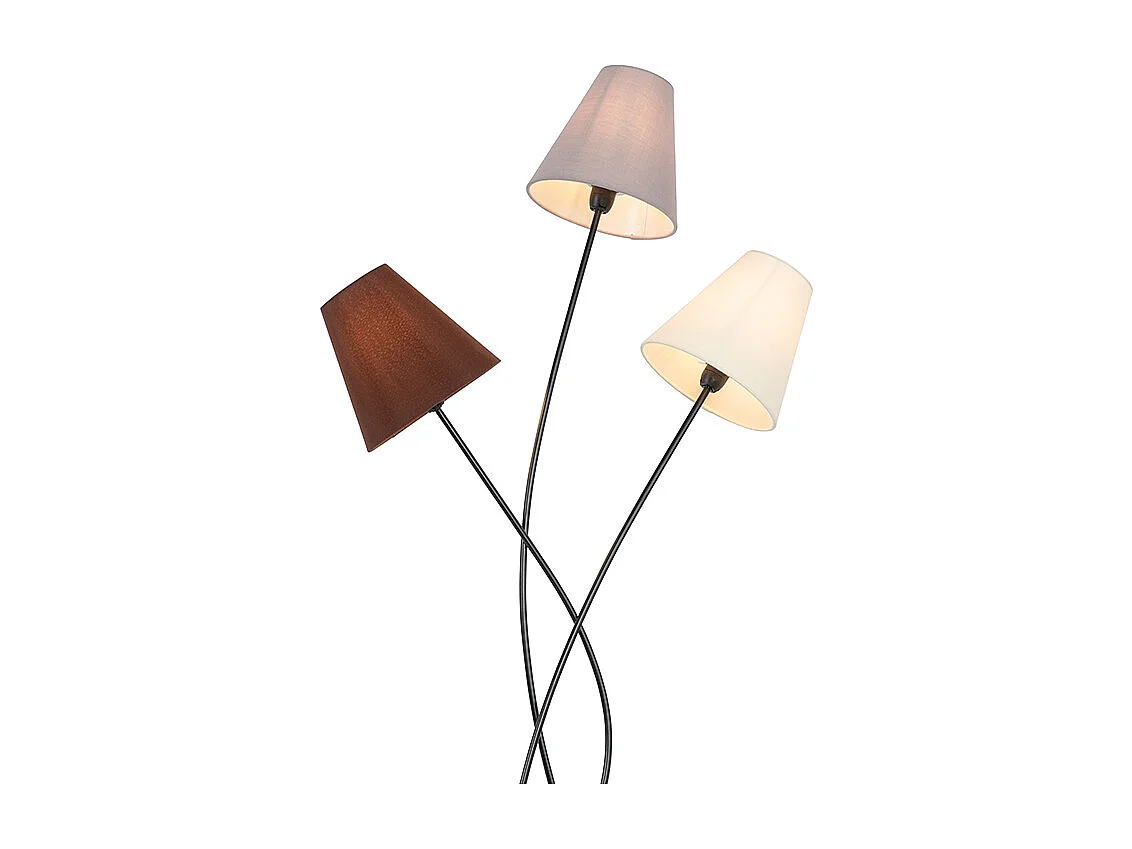 Lampadaire design noir avec abat-jour en tissu 3 lumières - Melis