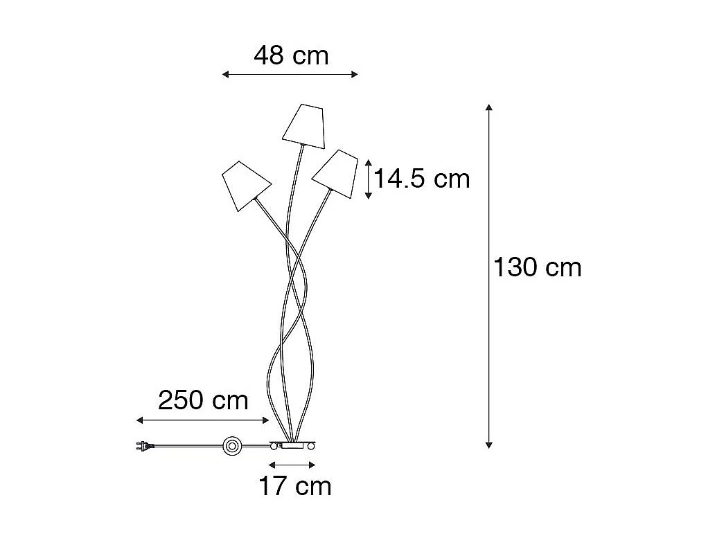 Lampadaire design noir avec abat-jour en tissu 3 lumières - Melis