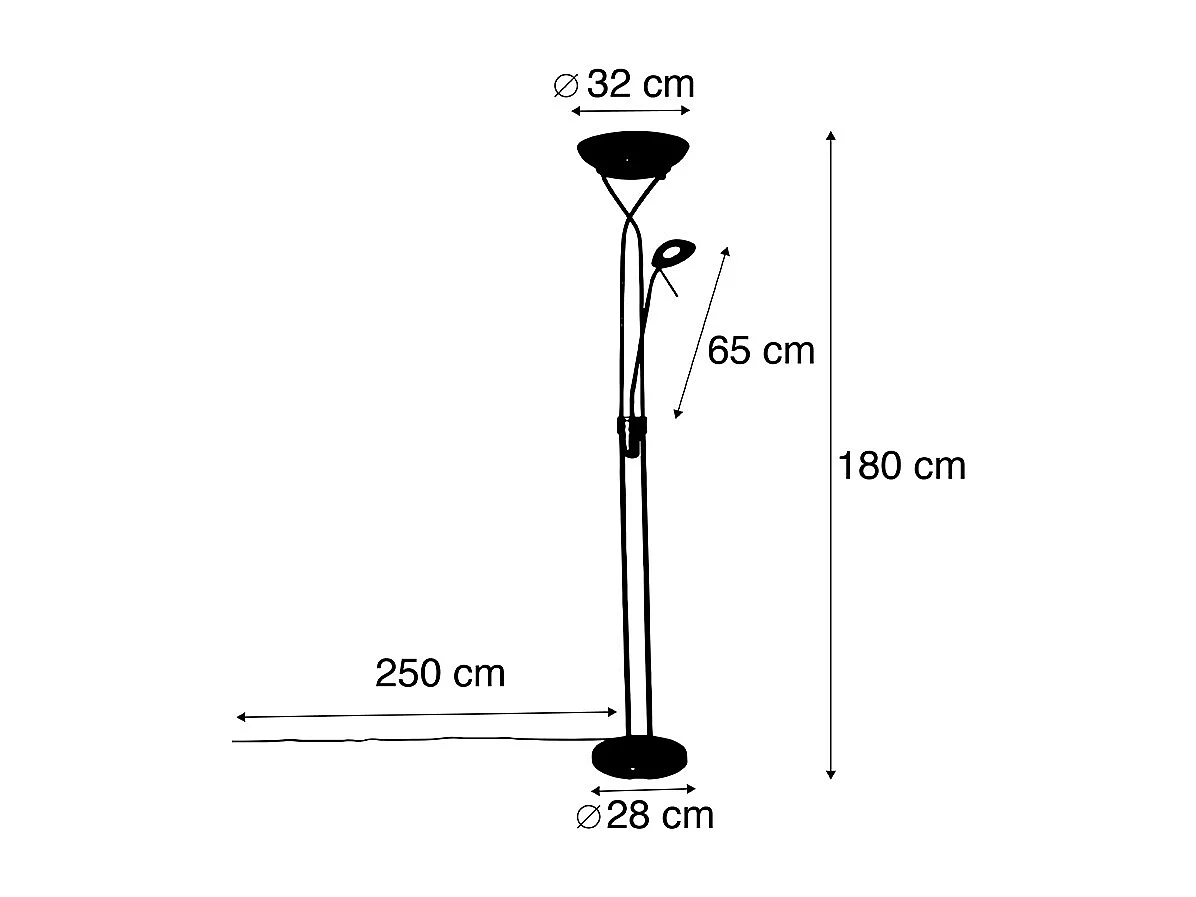 Lampadaire noir avec LED et gradateur avec lampe de lecture dim to warm - Empoli