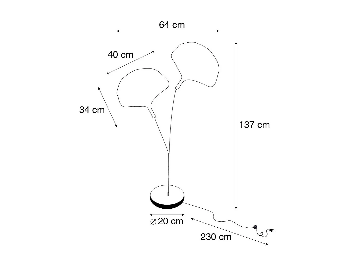 Lampadaire oriental en laiton avec 2 lumières noires - Louka