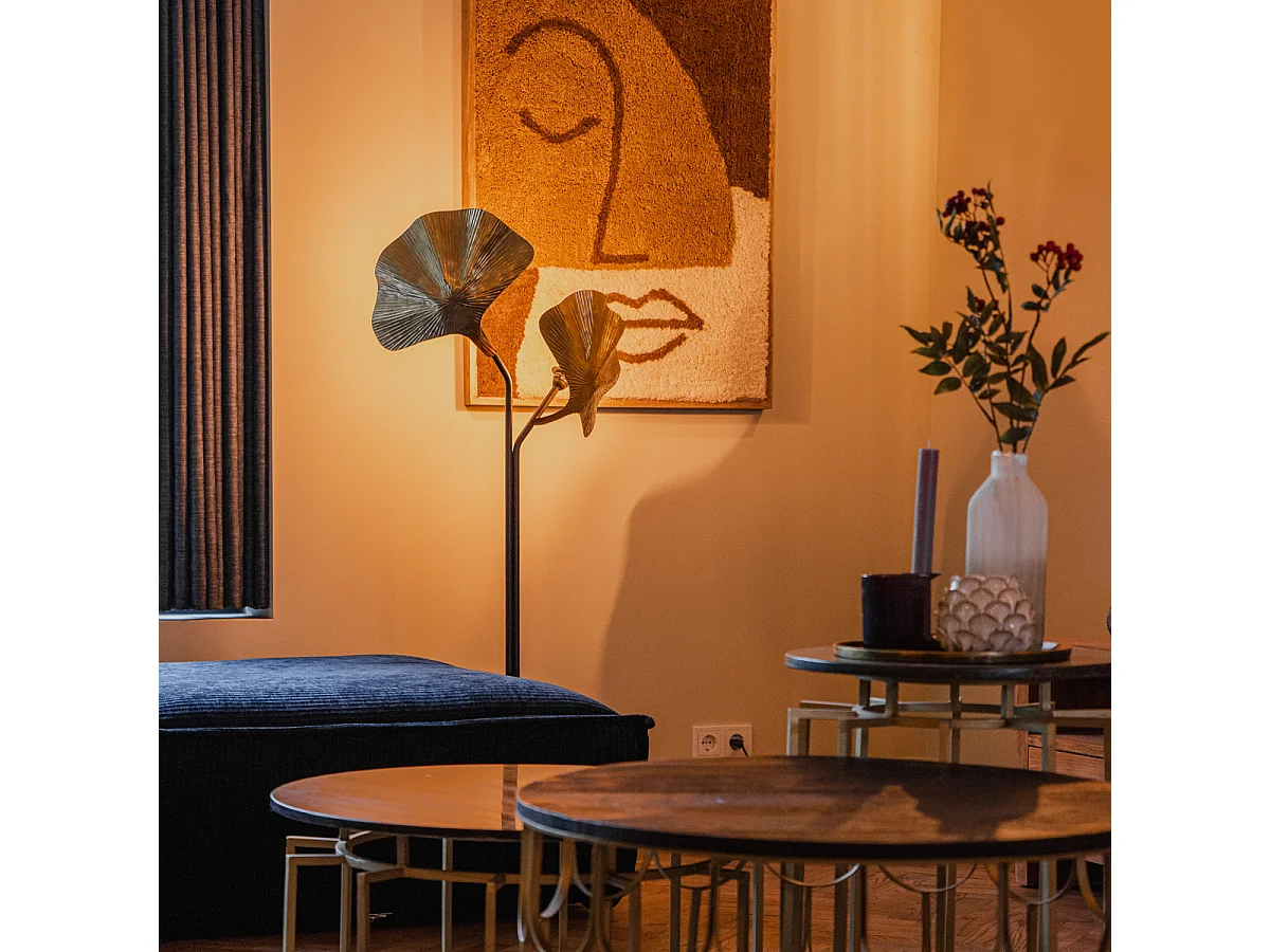 Lampadaire oriental en laiton avec noir 2 lumières - Louka