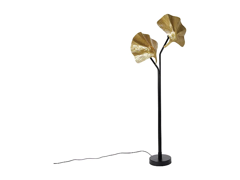 Lampadaire oriental en laiton avec noir 2 lumières - Louka